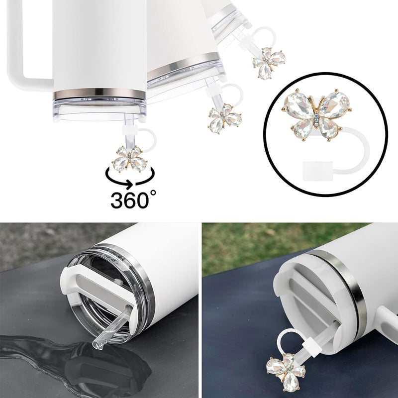 SEMATA 6PCS Cute Diamond Butterfly Straw Cover Cap for Stanley Cup Accessories,Bling Straw Toppers for Stanley Tumbler 40&30 oz,Reusable Straws Tips Protectors Compatible with 10mm Straws - Image 3